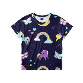 Детская футболка 3D с принтом Ночные сны в Белгороде, 100% гипоаллергенный полиэфир | прямой крой, круглый вырез горловины, длина до линии бедер, чуть спущенное плечо, ткань немного тянется | волшебство | единорог | лошадь | подарок | праздник | рога | сказка | яркие