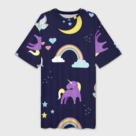 Платье-футболка 3D с принтом Ночные сны в Белгороде,  |  | Тематика изображения на принте: волшебство | единорог | лошадь | подарок | праздник | рога | сказка | яркие