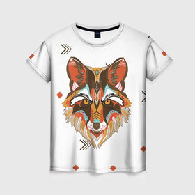 Женская футболка 3D с принтом Этнический лис в Белгороде, 100% полиэфир ( синтетическое хлопкоподобное полотно) | прямой крой, круглый вырез горловины, длина до линии бедер | дикая | дикий | лес | лис | лиса | луна | ночь | собака | тьма