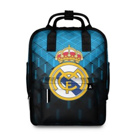Женский рюкзак 3D с принтом Real Madrid 2018 Original в Белгороде, 100% полиэстер | лямки с регулируемой длиной, сверху ручки, чтобы рюкзак нести как сумку. Основное отделение закрывается на молнию, как и внешний карман. Внутри два дополнительных кармана, один из которых закрывается на молнию. По бокам два дополнительных кармашка, куда поместится маленькая бутылочка
 | emirates | fc | real madrid | геометрия | реал мадрид | футбольный клуб | эмблема