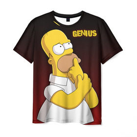 Мужская футболка 3D с принтом Homer GENIUS в Белгороде, 100% полиэфир | прямой крой, круглый вырез горловины, длина до линии бедер | bart | genius | halloween | homer | lisa | simpsons | барт | гений | гомер | лиза | мэгги | симпсоны