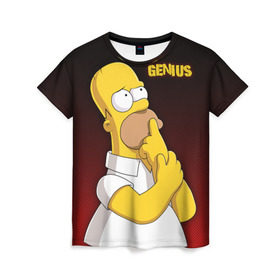 Женская футболка 3D с принтом Homer GENIUS в Белгороде, 100% полиэфир ( синтетическое хлопкоподобное полотно) | прямой крой, круглый вырез горловины, длина до линии бедер | bart | genius | halloween | homer | lisa | simpsons | барт | гений | гомер | лиза | мэгги | симпсоны