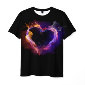 Мужская футболка 3D с принтом Огненное сердце в Белгороде, 100% полиэфир | прямой крой, круглый вырез горловины, длина до линии бедер | Тематика изображения на принте: любовь | огонь | сердце