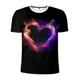 Мужская футболка 3D спортивная с принтом Огненное сердце в Белгороде, 100% полиэстер с улучшенными характеристиками | приталенный силуэт, круглая горловина, широкие плечи, сужается к линии бедра | Тематика изображения на принте: любовь | огонь | сердце
