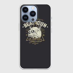 Чехол для iPhone 13 Pro с принтом Beatdown Ghetto 1986 в Белгороде,  |  | Тематика изображения на принте: bones | gothic | grunge | horns | lightning | rock and roll | skeleton | skull | tattoo | готика | гранж | кости | молнии | рога | рок н ролл | скелет | тату | череп