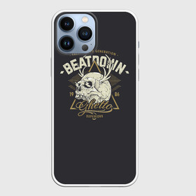 Чехол для iPhone 13 Pro Max с принтом Beatdown Ghetto 1986 в Белгороде,  |  | Тематика изображения на принте: bones | gothic | grunge | horns | lightning | rock and roll | skeleton | skull | tattoo | готика | гранж | кости | молнии | рога | рок н ролл | скелет | тату | череп