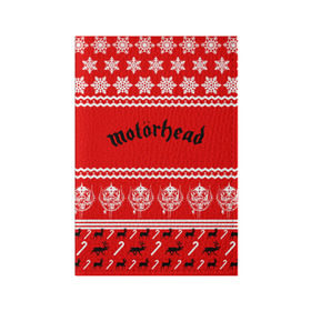 Обложка для паспорта матовая кожа с принтом Праздничный Motrhead в Белгороде, натуральная матовая кожа | размер 19,3 х 13,7 см; прозрачные пластиковые крепления | Тематика изображения на принте: larry wallis | lucas fox | motorhead | motrhead | группа | знак | красный | кэмпбелл | лемми | метал | микки ди | моторхед | надпись | новогодний | новый год | праздник | рождество | рок | снежинки | тейлор | фил | хард