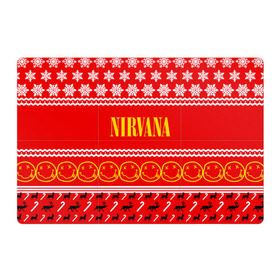 Магнитный плакат 3Х2 с принтом Праздничный Nirvana в Белгороде, Полимерный материал с магнитным слоем | 6 деталей размером 9*9 см | Тематика изображения на принте: cobain | kurt | nirvana | альтернативный | гранж | группа | дональд | знак | кобейн | красный | курт | музыка | музыкант | надпись | нервана | нирвана | новогодний | новоселич | новый год | певец | праздник