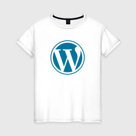 Женская футболка хлопок с принтом WordPress CMS в Белгороде, 100% хлопок | прямой крой, круглый вырез горловины, длина до линии бедер, слегка спущенное плечо | wordpress | вордпрес | вордпресс