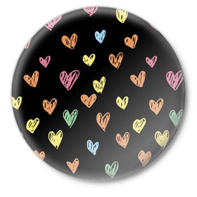 Значок с принтом Разноцветные сердечки в Белгороде,  металл | круглая форма, металлическая застежка в виде булавки | 14 | love | валентин | губы | день | любовь | подарок | поцелуй | сердце | страсть | февраль