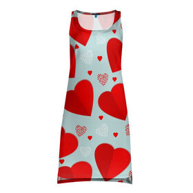 Платье-майка 3D с принтом С днем святого Валентина в Белгороде, 100% полиэстер | полуприлегающий силуэт, широкие бретели, круглый вырез горловины, удлиненный подол сзади. | 14 | love | валентин | губы | день | любовь | подарок | поцелуй | сердце | страсть | февраль