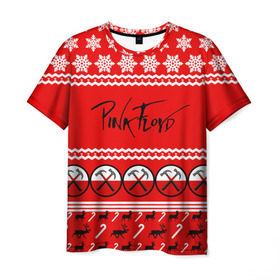 Мужская футболка 3D с принтом Праздничный Pink Floyd в Белгороде, 100% полиэфир | прямой крой, круглый вырез горловины, длина до линии бедер | pink floyd | pinkfloyd | арт | артрок | группа | д | знак | красный | надпись | новогодний | новый год | пинк флойд | пинкфлойд | праздник | прогрессивный | психоделический | рождество | рок | сид барретт