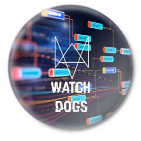 Значок с принтом Watch Dogs в Белгороде,  металл | круглая форма, металлическая застежка в виде булавки | game | wath dogs 2 | город | девушка | дрон | игры | компьютеры | пистолет | телефон | технологии | хакер