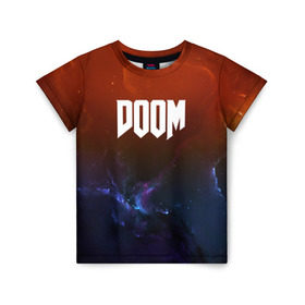 Детская футболка 3D с принтом DOOM SPACE GAME в Белгороде, 100% гипоаллергенный полиэфир | прямой крой, круглый вырез горловины, длина до линии бедер, чуть спущенное плечо, ткань немного тянется | 
