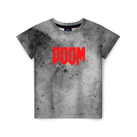 Детская футболка 3D с принтом DOOM GRAY SPACE в Белгороде, 100% гипоаллергенный полиэфир | прямой крой, круглый вырез горловины, длина до линии бедер, чуть спущенное плечо, ткань немного тянется | art | doom | game | возвращение | дум | игра | легенда | шутер