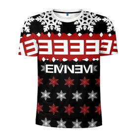 Мужская футболка 3D спортивная с принтом Праздничный Eminem в Белгороде, 100% полиэстер с улучшенными характеристиками | приталенный силуэт, круглая горловина, широкие плечи, сужается к линии бедра | hip hop | hiphop | mc | rap | брюс | еменем | еминем | зачитал | знак | красный | маршалл | мс | мэтерс | надпись | новогодний | новый год | праздник | реп | репер | речитатив | рождество | рэп | рэпер | снежинки | хип