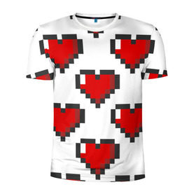 Мужская футболка 3D спортивная с принтом Пиксельные сердечки в Белгороде, 100% полиэстер с улучшенными характеристиками | приталенный силуэт, круглая горловина, широкие плечи, сужается к линии бедра | 14 | love | валентин | губы | день | любовь | подарок | поцелуй | сердце | страсть | февраль