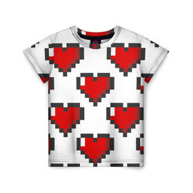 Детская футболка 3D с принтом Пиксельные сердечки в Белгороде, 100% гипоаллергенный полиэфир | прямой крой, круглый вырез горловины, длина до линии бедер, чуть спущенное плечо, ткань немного тянется | 14 | love | валентин | губы | день | любовь | подарок | поцелуй | сердце | страсть | февраль