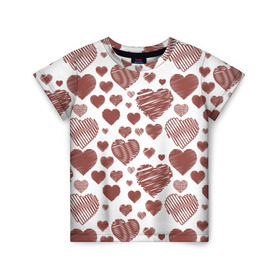 Детская футболка 3D с принтом Сердечки в Белгороде, 100% гипоаллергенный полиэфир | прямой крой, круглый вырез горловины, длина до линии бедер, чуть спущенное плечо, ткань немного тянется | Тематика изображения на принте: 14 | love | валентин | губы | день | любовь | подарок | поцелуй | сердце | страсть | февраль