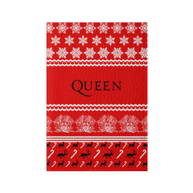 Обложка для паспорта матовая кожа с принтом Праздничный Queen в Белгороде, натуральная матовая кожа | размер 19,3 х 13,7 см; прозрачные пластиковые крепления | paul rodg | queen | quen | брайан мэй | глэм | группа | джон дикон | знак | квин | королева | красный | куин | меркури | меркьюри | мэркури | надпись | новогодний | новый год | поп | праздник | роджер тейлор