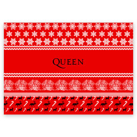 Поздравительная открытка с принтом Праздничный Queen в Белгороде, 100% бумага | плотность бумаги 280 г/м2, матовая, на обратной стороне линовка и место для марки
 | Тематика изображения на принте: paul rodg | queen | quen | брайан мэй | глэм | группа | джон дикон | знак | квин | королева | красный | куин | меркури | меркьюри | мэркури | надпись | новогодний | новый год | поп | праздник | роджер тейлор