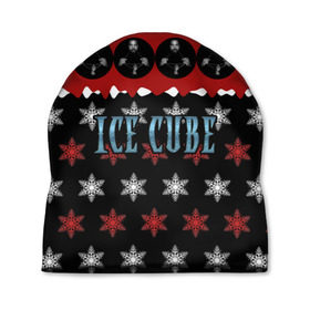 Шапка 3D с принтом Праздничный Ice Cube в Белгороде, 100% полиэстер | универсальный размер, печать по всей поверхности изделия | hip hop | hiphop | ice cube | mc | n.w.a | rap | айс | джексон | западное по | знак | красный | куб | кубе | кубик льда | кьюб | мс | надпись | новогодний | новый год | о ши | оши | праздник | реп | репер | речитатив | рождество