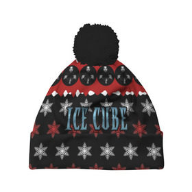 Шапка 3D c помпоном с принтом Праздничный Ice Cube в Белгороде, 100% полиэстер | универсальный размер, печать по всей поверхности изделия | hip hop | hiphop | ice cube | mc | n.w.a | rap | айс | джексон | западное по | знак | красный | куб | кубе | кубик льда | кьюб | мс | надпись | новогодний | новый год | о ши | оши | праздник | реп | репер | речитатив | рождество