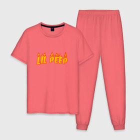 Мужская пижама хлопок с принтом Lil Peep flame в Белгороде, 100% хлопок | брюки и футболка прямого кроя, без карманов, на брюках мягкая резинка на поясе и по низу штанин
 | lil peep | rap | густав ор | лил пип | рэп