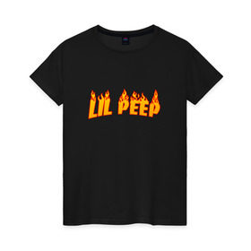 Женская футболка хлопок с принтом Lil Peep flame в Белгороде, 100% хлопок | прямой крой, круглый вырез горловины, длина до линии бедер, слегка спущенное плечо | lil peep | rap | густав ор | лил пип | рэп