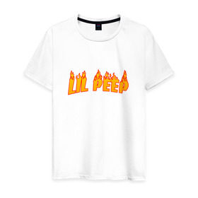 Мужская футболка хлопок с принтом Lil Peep flame в Белгороде, 100% хлопок | прямой крой, круглый вырез горловины, длина до линии бедер, слегка спущенное плечо. | Тематика изображения на принте: lil peep | rap | густав ор | лил пип | рэп