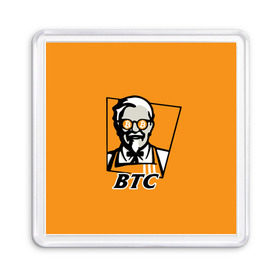 Магнит 55*55 с принтом BITCOIN в стиле KFC в Белгороде, Пластик | Размер: 65*65 мм; Размер печати: 55*55 мм | Тематика изображения на принте: bitcoin | btc | crypto | kfc | биткоин | валюта | деньги | криптовалюта | цифровое золото