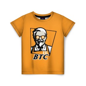 Детская футболка 3D с принтом BITCOIN в стиле KFC в Белгороде, 100% гипоаллергенный полиэфир | прямой крой, круглый вырез горловины, длина до линии бедер, чуть спущенное плечо, ткань немного тянется | bitcoin | btc | crypto | kfc | биткоин | валюта | деньги | криптовалюта | цифровое золото
