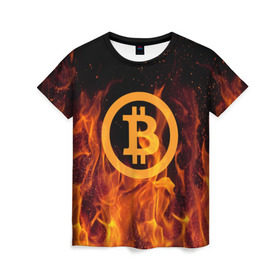 Женская футболка 3D с принтом BITCOIN FIRE в Белгороде, 100% полиэфир ( синтетическое хлопкоподобное полотно) | прямой крой, круглый вырез горловины, длина до линии бедер | bitcoin | btc | coin | crypto | ethereum | money | orange | биткоин | валюта | деньги | известные | криптовалюта | логотип | монета | надписи.cash | оранжевый | цвет | цифровое золото | эфир