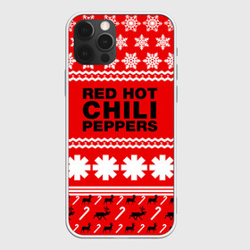 Чехол для iPhone 12 Pro с принтом Праздничный RHCP в Белгороде, силикон | область печати: задняя сторона чехла, без боковых панелей | red hot chili peppers | rhcp | альтернативный | группа | джош клингхоффер | знак | красные острые перцы чили | красный | метал | надпись | новогодний | новый год | праздник | ред хот ч | рождество | рок | рхчп | рэп
