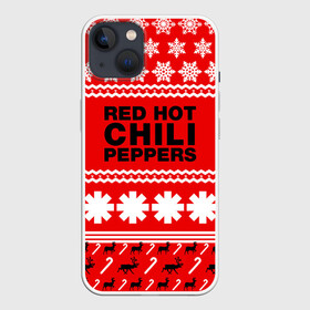 Чехол для iPhone 13 с принтом Праздничный RHCP в Белгороде,  |  | Тематика изображения на принте: red hot chili peppers | rhcp | альтернативный | группа | джош клингхоффер | знак | красные острые перцы чили | красный | метал | надпись | новогодний | новый год | праздник | ред хот ч | рождество | рок | рхчп | рэп