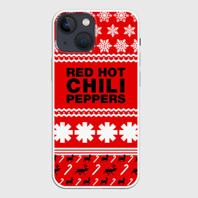 Чехол для iPhone 13 mini с принтом Праздничный RHCP в Белгороде,  |  | red hot chili peppers | rhcp | альтернативный | группа | джош клингхоффер | знак | красные острые перцы чили | красный | метал | надпись | новогодний | новый год | праздник | ред хот ч | рождество | рок | рхчп | рэп