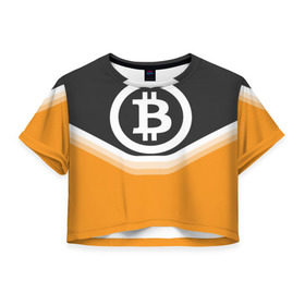 Женская футболка 3D укороченная с принтом BITCOIN UNIFORM в Белгороде, 100% полиэстер | круглая горловина, длина футболки до линии талии, рукава с отворотами | bitcoin | btc | coin | crypto | ethereum | money | orange | биткоин | валюта | деньги | известные | криптовалюта | логотип | монета | надписи.cash | оранжевый | цвет | цифровое золото | эфир