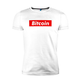 Мужская футболка премиум с принтом Bitcoin в Белгороде, 92% хлопок, 8% лайкра | приталенный силуэт, круглый вырез ворота, длина до линии бедра, короткий рукав | bitcoin | биткоин | деньги