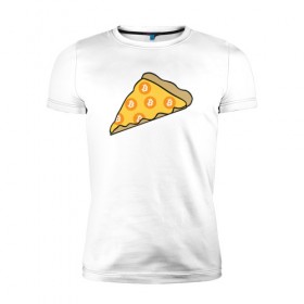 Мужская футболка премиум с принтом Pizza в Белгороде, 92% хлопок, 8% лайкра | приталенный силуэт, круглый вырез ворота, длина до линии бедра, короткий рукав | bitcoin | pizza | биткоин | деньги | пицца