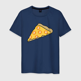 Мужская футболка хлопок с принтом Pizza в Белгороде, 100% хлопок | прямой крой, круглый вырез горловины, длина до линии бедер, слегка спущенное плечо. | Тематика изображения на принте: bitcoin | pizza | биткоин | деньги | пицца