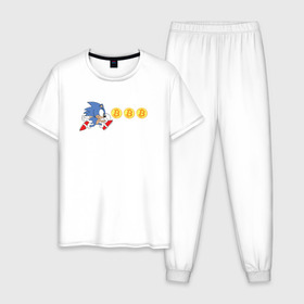 Мужская пижама хлопок с принтом Соник в Белгороде, 100% хлопок | брюки и футболка прямого кроя, без карманов, на брюках мягкая резинка на поясе и по низу штанин
 | bitcoin | sonic | биткоин | деньги | соник
