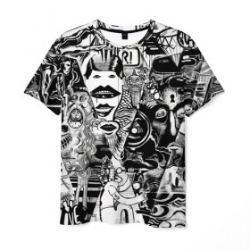 Мужская футболка 3D с принтом Стикербомбинг NEW искусство в Белгороде, 100% полиэфир | прямой крой, круглый вырез горловины, длина до линии бедер | искусство | стикер | стикербомбинг | чб | чернобелый