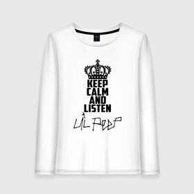 Женский лонгслив хлопок с принтом Keep calm and listen Lil Peep в Белгороде, 100% хлопок |  | awful things | gustav hr | lil peep | густав ор | клауд | клауд рэп | лил | певец | пип | пост эмо | реп | репер | рэп | рэпер | трэп | хип | хип хоп | хипхоп | хоп | эмо | эмо трэп