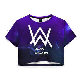 Женская футболка 3D укороченная с принтом Alan Walker SPACE COLLECTION в Белгороде, 100% полиэстер | круглая горловина, длина футболки до линии талии, рукава с отворотами | alan walker | club | music | абстракция | клубная музыка | космос | краски | музыка