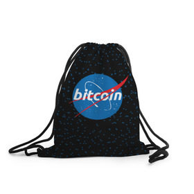 Рюкзак-мешок 3D с принтом BITCOIN в стиле NASA в Белгороде, 100% полиэстер | плотность ткани — 200 г/м2, размер — 35 х 45 см; лямки — толстые шнурки, застежка на шнуровке, без карманов и подкладки | Тематика изображения на принте: bitcoin | btc | crypto | биткоин | валюта | деньги | криптовалюта | майнер | майнинг | цифровое золото