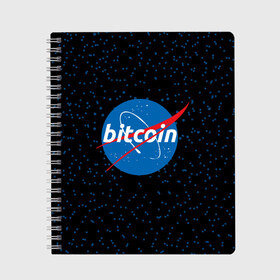 Тетрадь с принтом BITCOIN в стиле NASA в Белгороде, 100% бумага | 48 листов, плотность листов — 60 г/м2, плотность картонной обложки — 250 г/м2. Листы скреплены сбоку удобной пружинной спиралью. Уголки страниц и обложки скругленные. Цвет линий — светло-серый
 | bitcoin | btc | crypto | биткоин | валюта | деньги | криптовалюта | майнер | майнинг | цифровое золото