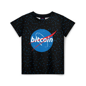 Детская футболка 3D с принтом BITCOIN в стиле NASA в Белгороде, 100% гипоаллергенный полиэфир | прямой крой, круглый вырез горловины, длина до линии бедер, чуть спущенное плечо, ткань немного тянется | bitcoin | btc | crypto | биткоин | валюта | деньги | криптовалюта | майнер | майнинг | цифровое золото