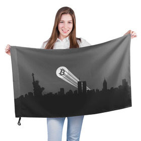 Флаг 3D с принтом BITCOIN ВЫЗЫВАЮ ТЕБЯ! в Белгороде, 100% полиэстер | плотность ткани — 95 г/м2, размер — 67 х 109 см. Принт наносится с одной стороны | Тематика изображения на принте: 