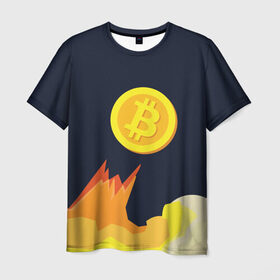 Мужская футболка 3D с принтом BITCOIN UP в Белгороде, 100% полиэфир | прямой крой, круглый вырез горловины, длина до линии бедер | Тематика изображения на принте: bitcoin | btc | crypto | биткоин | валюта | деньги | криптовалюта | майнер | майнинг | цифровое золото