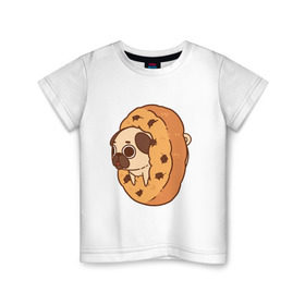 Детская футболка хлопок с принтом мопс-печанька в Белгороде, 100% хлопок | круглый вырез горловины, полуприлегающий силуэт, длина до линии бедер | dog | pug | мопс | собака